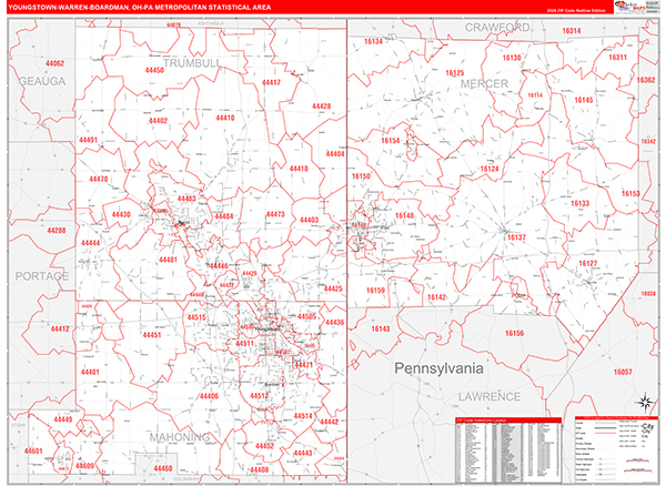 Youngstown-Warren-Boardman Metro Area Wall Map